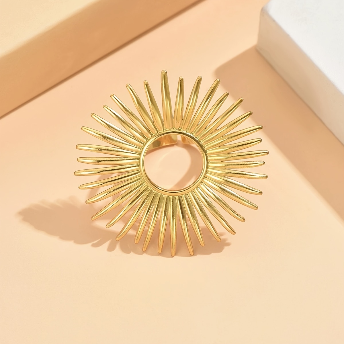 Stylish Minimalist Sunflower Stainless Steel Open Ring, Unisex Gift